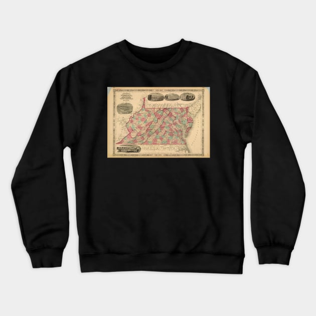 Vintage Map Delaware, Maryland, West Virginia, Virginia Crewneck Sweatshirt by implexity